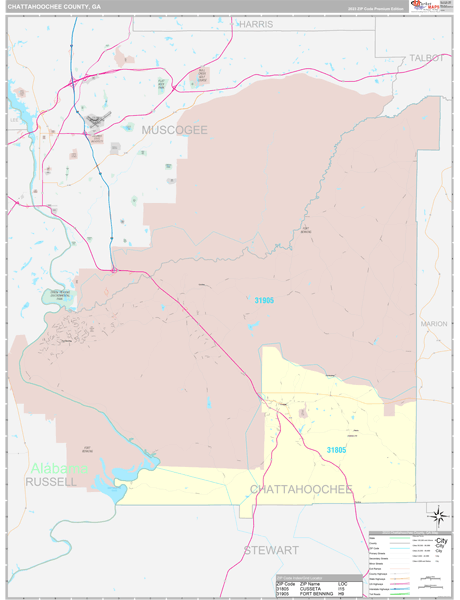 Chattahoochee County, GA Wall Map