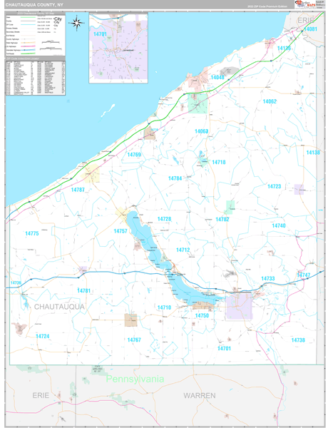 Chautauqua County, NY Wall Map Premium Style