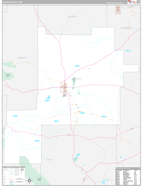 Chaves County, NM Carrier Route Wall Map