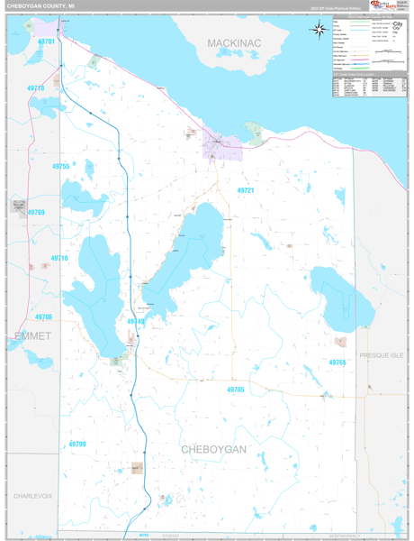 Cheboygan County, MI Carrier Route Wall Map