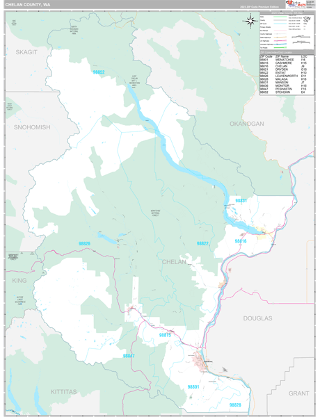 Chelan County, WA Wall Map Premium Style