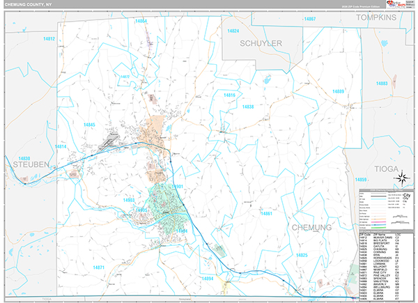 Chemung County, NY Zip Code Map