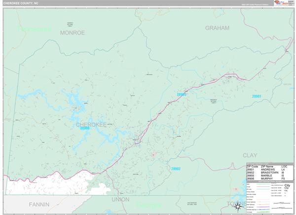 Cherokee County, NC Carrier Route Wall Map