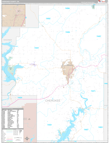 Cherokee County, OK Wall Map Premium Style