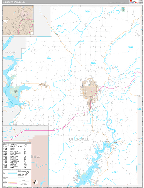 Cherokee County, OK Wall Map