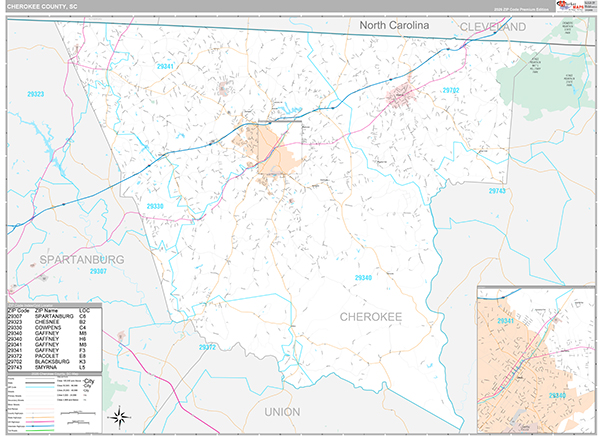 Cherokee County, SC Wall Map