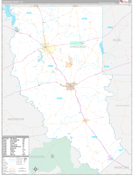 Cherokee County, TX Wall Map