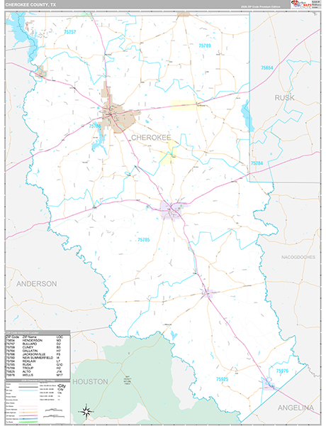 Cherokee County, TX Zip Code Map