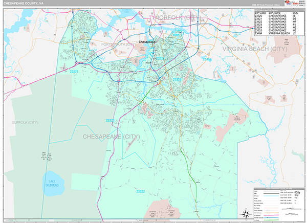 Chesapeake County, VA Wall Map