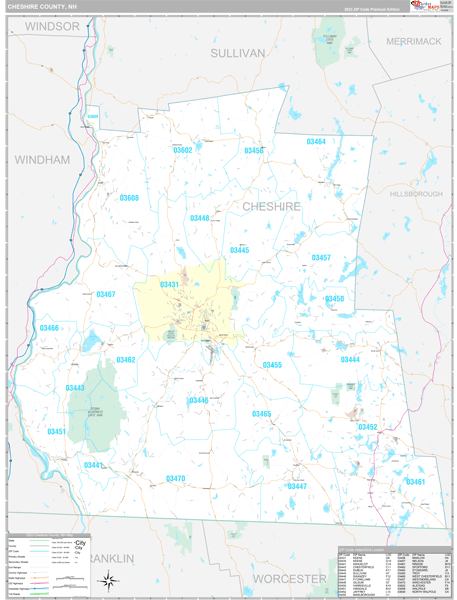 Cheshire County, NH Wall Map Premium Style