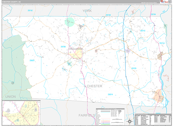 Chester County, SC Wall Map