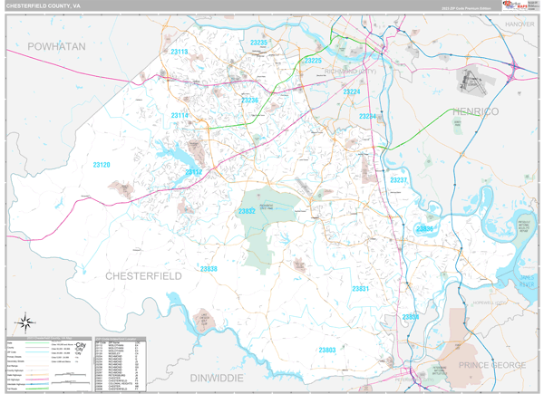 Chesterfield County, VA Carrier Route Wall Map