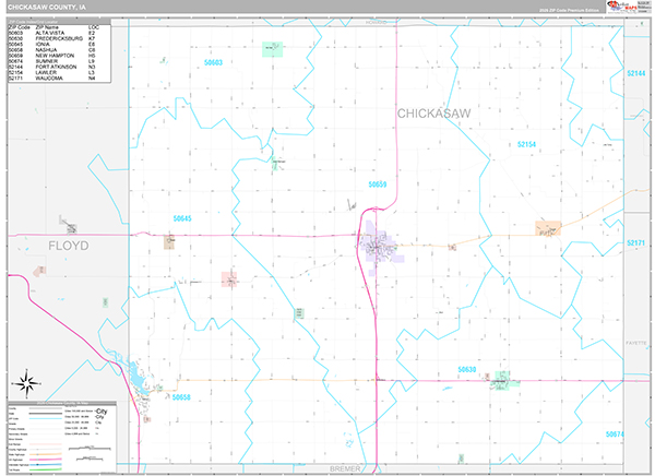 Chickasaw County, IA Zip Code Map