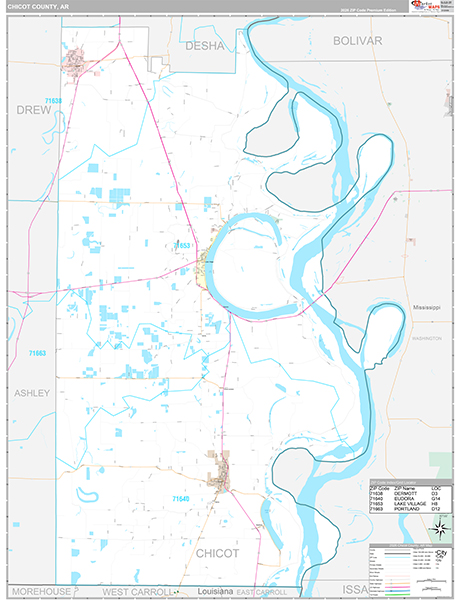 Chicot County, AR Zip Code Map