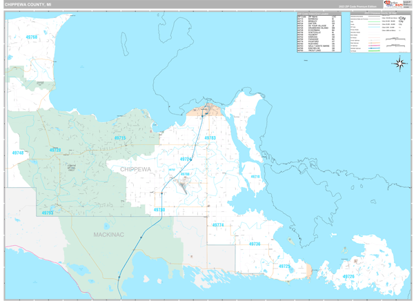 Chippewa County, MI Wall Map Premium Style