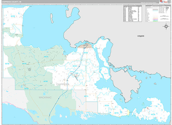 Chippewa County, MI Zip Code Map