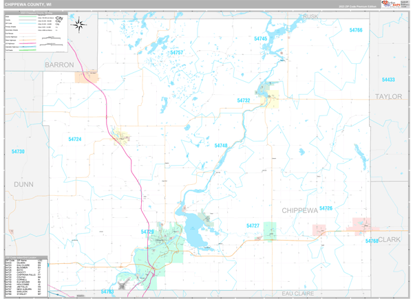 Chippewa County, WI Wall Map Premium Style