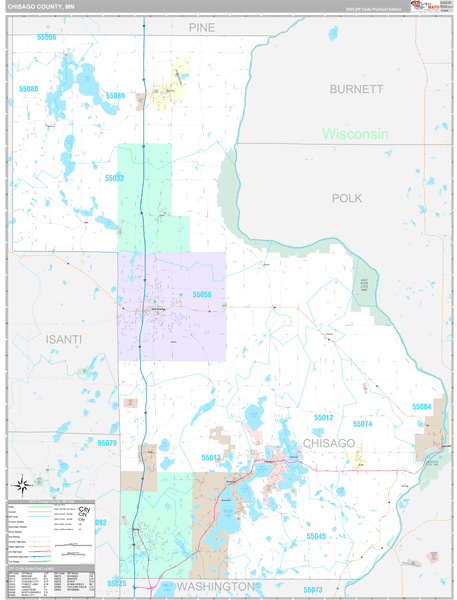 Chisago County, MN Carrier Route Wall Map