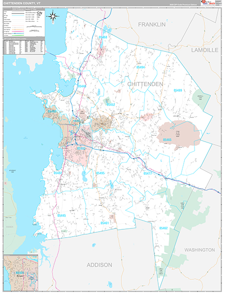 Chittenden County, VT Wall Map