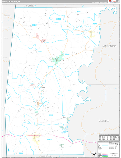Choctaw County, AL Zip Code Map