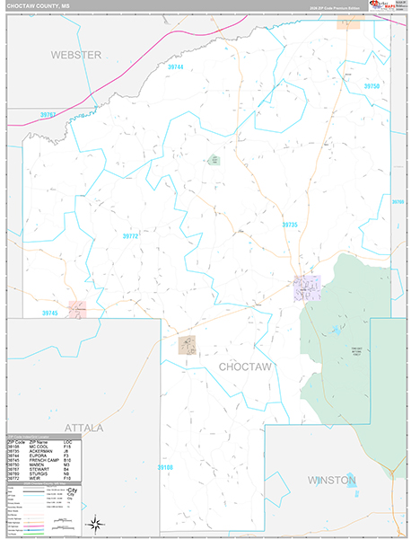 Choctaw County, MS Zip Code Map