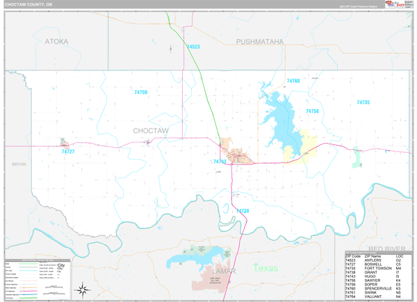 Choctaw County, OK Wall Map