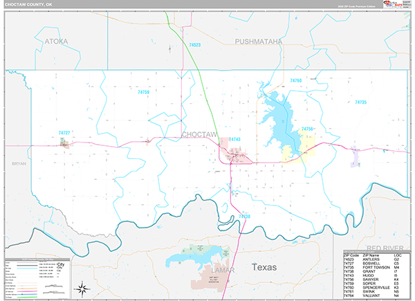 Choctaw County, OK Wall Map