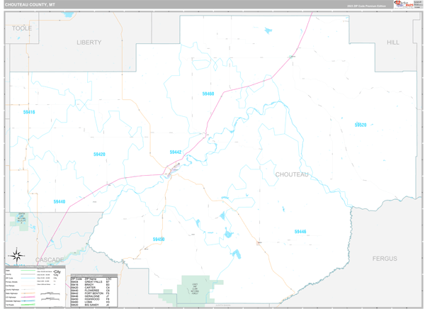 Chouteau County, MT Zip Code Map