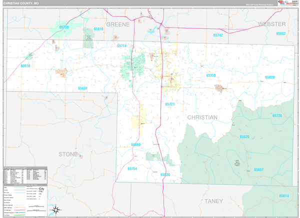 Christian County, MO Wall Map Premium Style