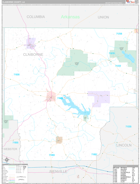 Claiborne Parish (County), LA Wall Map