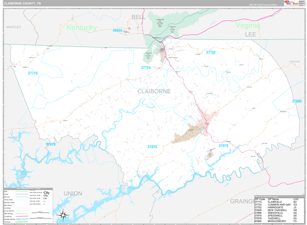 Claiborne County Wall Map Premium Style