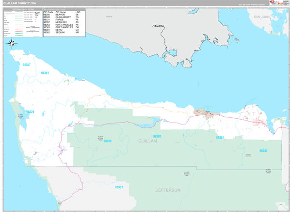 Clallam County, WA Zip Code Map