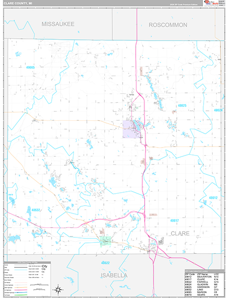 Clare County, MI Zip Code Map