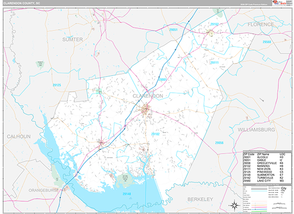 Clarendon County, SC Wall Map