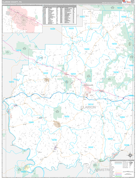 Clarion County, PA Wall Map Premium Style
