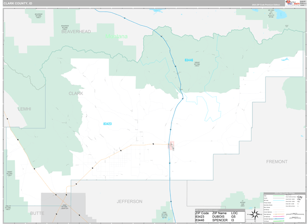 Clark County, ID Zip Code Map