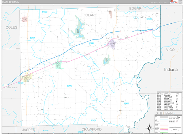 Clark County, IL Zip Code Map