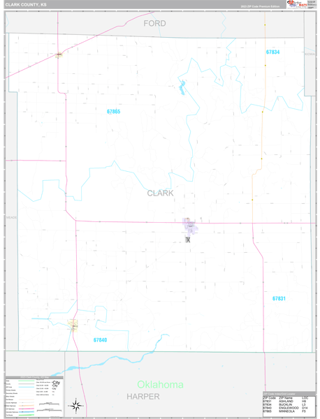 Clark County, KS Wall Map Premium Style