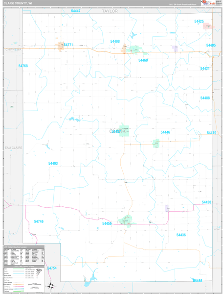 Clark County, WI Carrier Route Wall Map