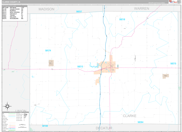 Clarke County, IA Wall Map Premium Style