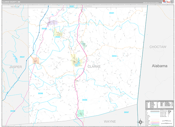 Clarke County, MS Wall Map