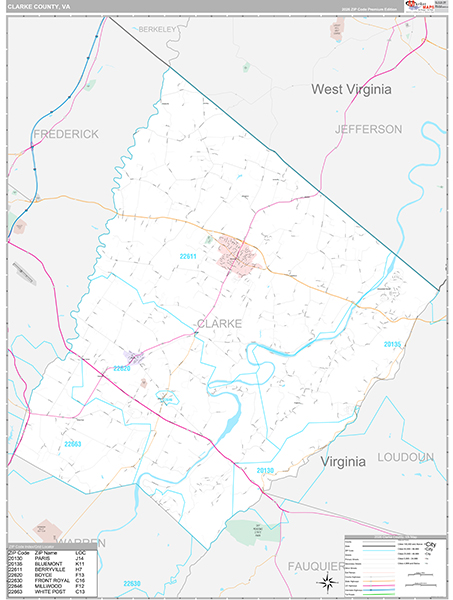 Clarke County, VA Wall Map Premium Style