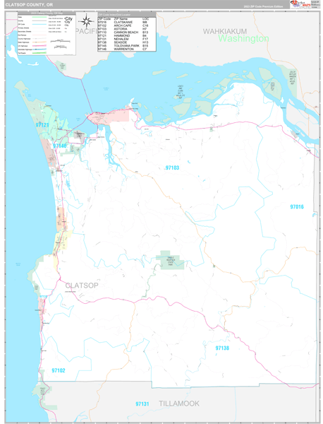 Clatsop County, OR Wall Map Premium Style