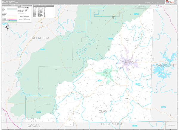 Clay County, AL Wall Map