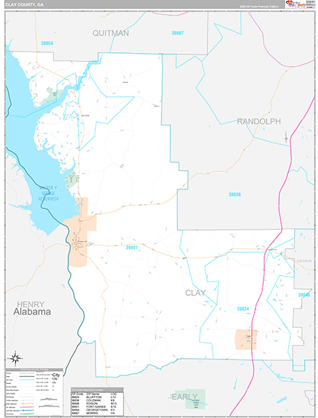 Clay County, GA Wall Map Premium Style