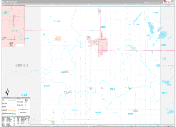 Clay County, IA Wall Map Premium Style