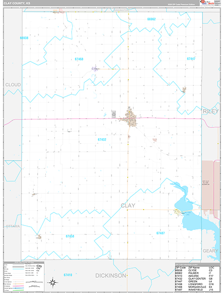 Clay County, KS Zip Code Map