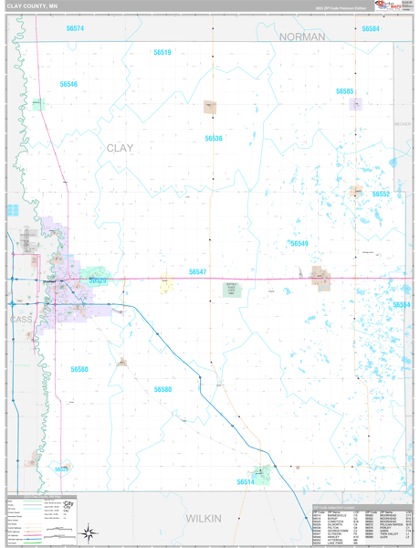 Clay County, MN Wall Map Premium Style