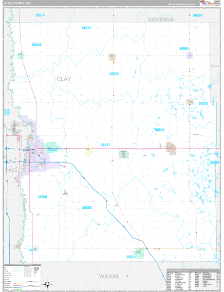 Clay County MN Wall Map Premium Style by MarketMAPS