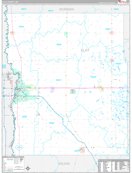 Clay County, MN Wall Map Premium Style